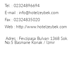 Zeybek Hotel zmir iletiim bilgileri